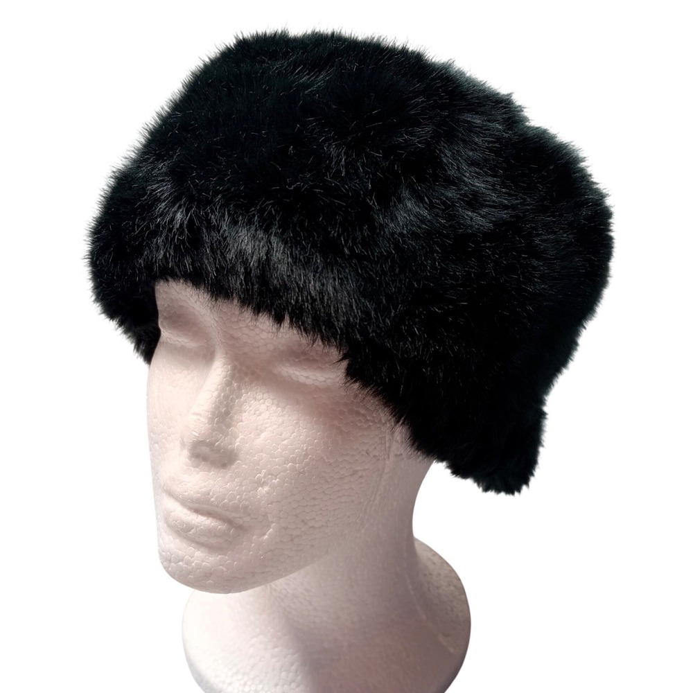 Forever 21 Faux Fur Hat One Size Black Russian Cossack Style Quilted Lining